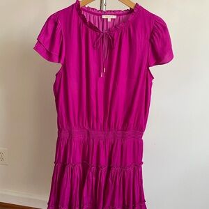 Skies Are Blue Fuchsia Tie-Neck Ruffle Dress